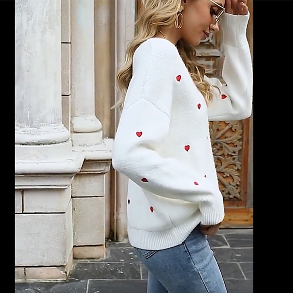 ♥️Fitshinling V Neck Embroider ♥️ Pullover Sweater: White//Sage//Black M NWT - Picture 9 of 12